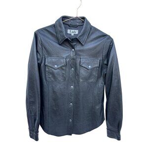 Lab Mens Lamb Skin Button Down Long Sleeve Collared Shirt Black Size 8